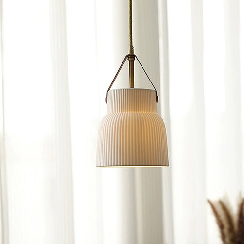 Traditional Japanese Drum Copper Ceramic 1-Light Pendant Light For Living Room