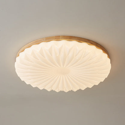 Traditional Japanese Round Iron Wood Plastic LED Flush Mount Ceiling Light for Living Room