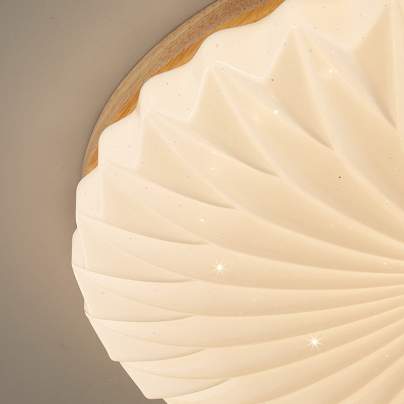 Traditional Japanese Round Iron Wood Plastic LED Flush Mount Ceiling Light for Living Room