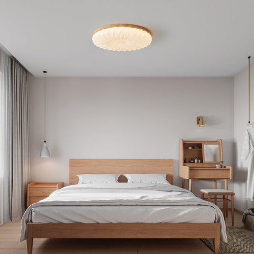 Traditional Japanese Round Iron Wood Plastic LED Flush Mount Ceiling Light for Living Room