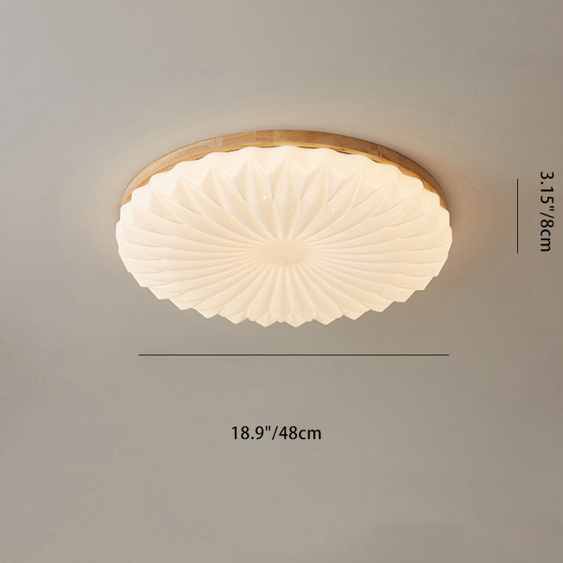 Traditional Japanese Round Iron Wood Plastic LED Flush Mount Ceiling Light for Living Room