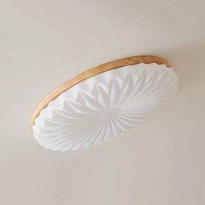 Traditional Japanese Round Iron Wood Plastic LED Flush Mount Ceiling Light for Living Room