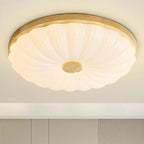 Traditional Japanese Round Iron Wood Plastic LED Flush Mount Ceiling Light for Living Room