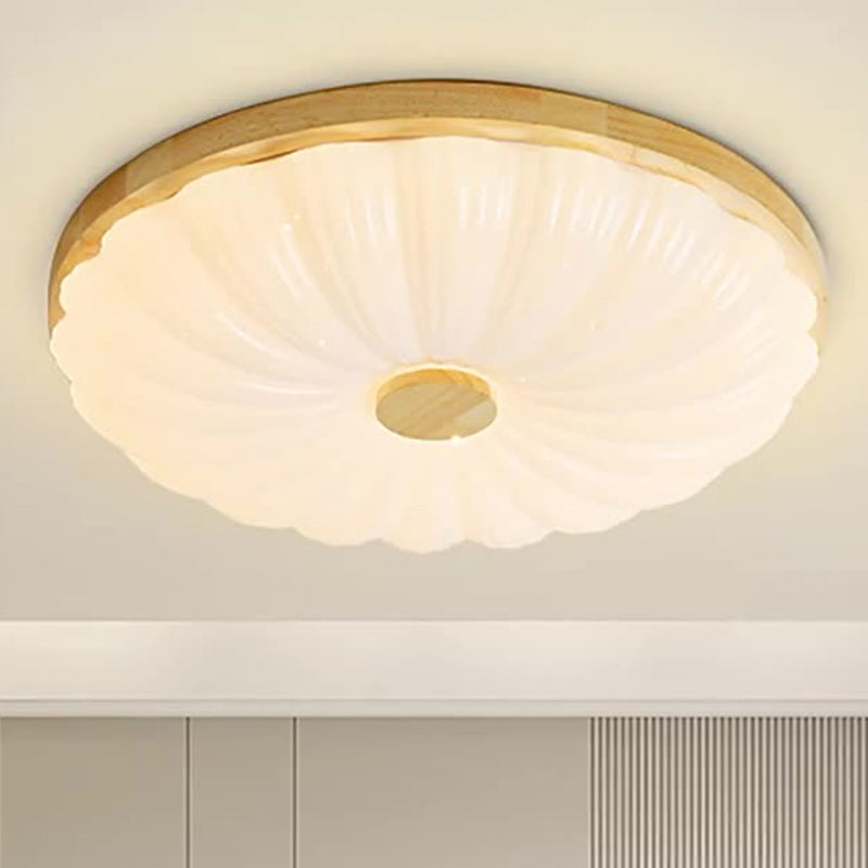 Traditional Japanese Round Iron Wood Plastic LED Flush Mount Ceiling Light for Living Room