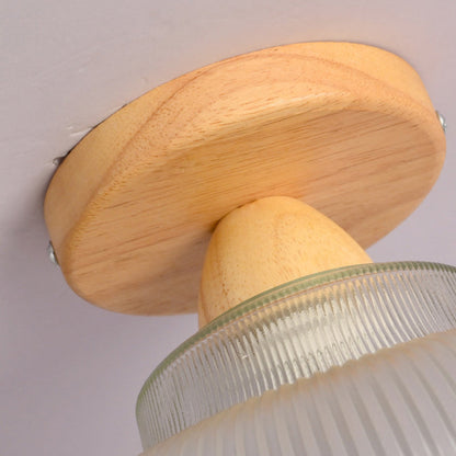 Contemporary Nordic Dome Wood Iron Glass 1-Light Semi-Flush Mount Ceiling Light For Living Room