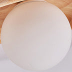 Traditional Japanese Round Wood Glass 1-Light Semi-Flush Mount Ceiling Light For Living Room