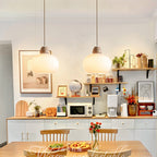 Contemporary Scandinavian Oval Wood Glass 1-Light Pendant Light For Living Room