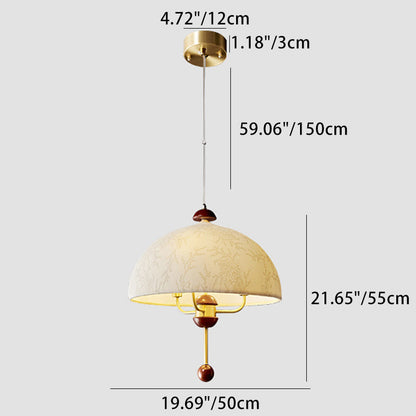 Contemporary Retro Dome Copper Fabric 3-Light Pendant Light For Living Room