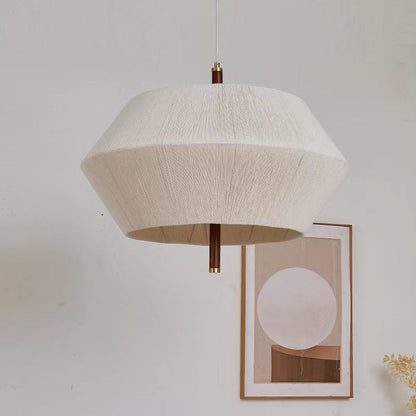 Traditional Japanese Oval Copper Wood Fabric 1/2/3-Light Pendant Light For Living Room