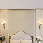 Traditional French Flower Copper Glass 2-Light Wall Sconce Lamp For Living Room