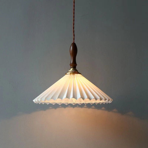 Contemporary Nordic Cone Wood Copper Plastic 1-Light Pendant Light For Living Room
