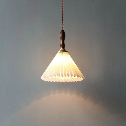 Contemporary Nordic Cone Wood Copper Plastic 1-Light Pendant Light For Living Room