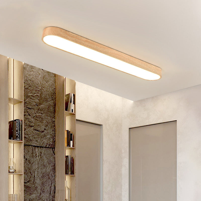 Contemporary Nordic Rectangular Wood Acrylic LED Flush Mount Ceiling Light for Living Room