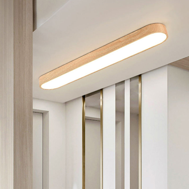Contemporary Nordic Rectangular Wood Acrylic LED Flush Mount Ceiling Light for Living Room