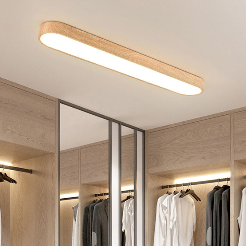 Contemporary Nordic Rectangular Wood Acrylic LED Flush Mount Ceiling Light for Living Room
