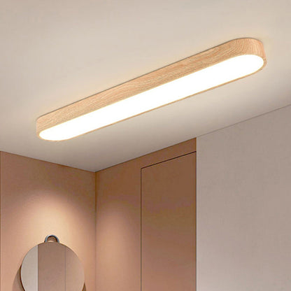 Contemporary Nordic Rectangular Wood Acrylic LED Flush Mount Ceiling Light for Living Room