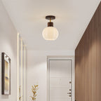 Contemporary Nordic Oval Wood Iron Glass 1-Light Semi-Flush Mount Ceiling Light For Living Room