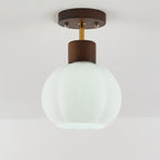 Contemporary Nordic Oval Wood Iron Glass 1-Light Semi-Flush Mount Ceiling Light For Living Room