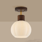 Contemporary Nordic Oval Wood Iron Glass 1-Light Semi-Flush Mount Ceiling Light For Living Room