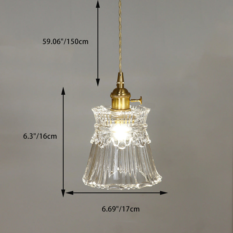 Contemporary Nordic Drum Copper Glass 1-light Pendant Light for Living Room