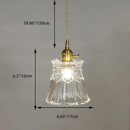 Contemporary Nordic Drum Copper Glass 1-light Pendant Light for Living Room