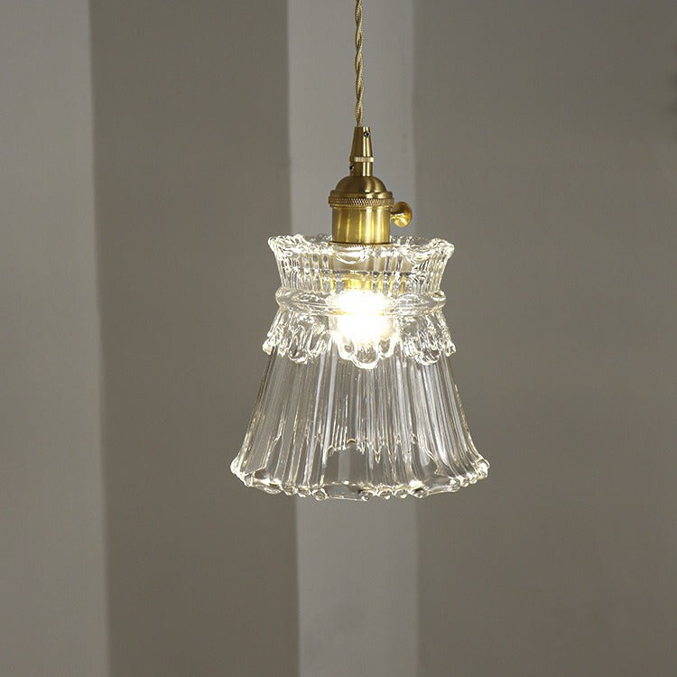 Contemporary Nordic Drum Copper Glass 1-light Pendant Light for Living Room