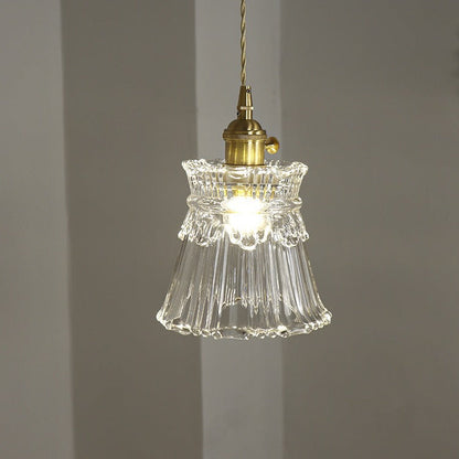 Contemporary Nordic Drum Copper Glass 1-light Pendant Light for Living Room