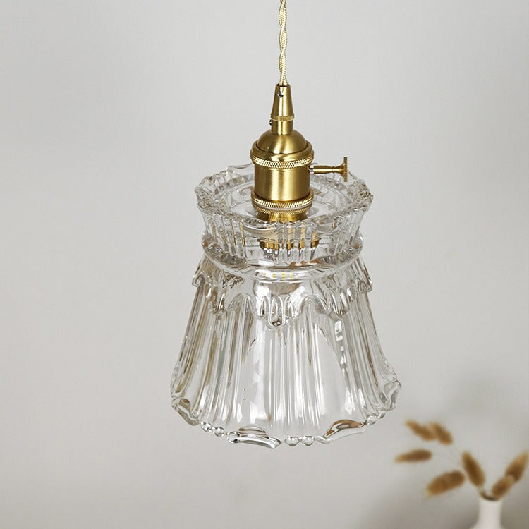 Contemporary Nordic Drum Copper Glass 1-light Pendant Light for Living Room