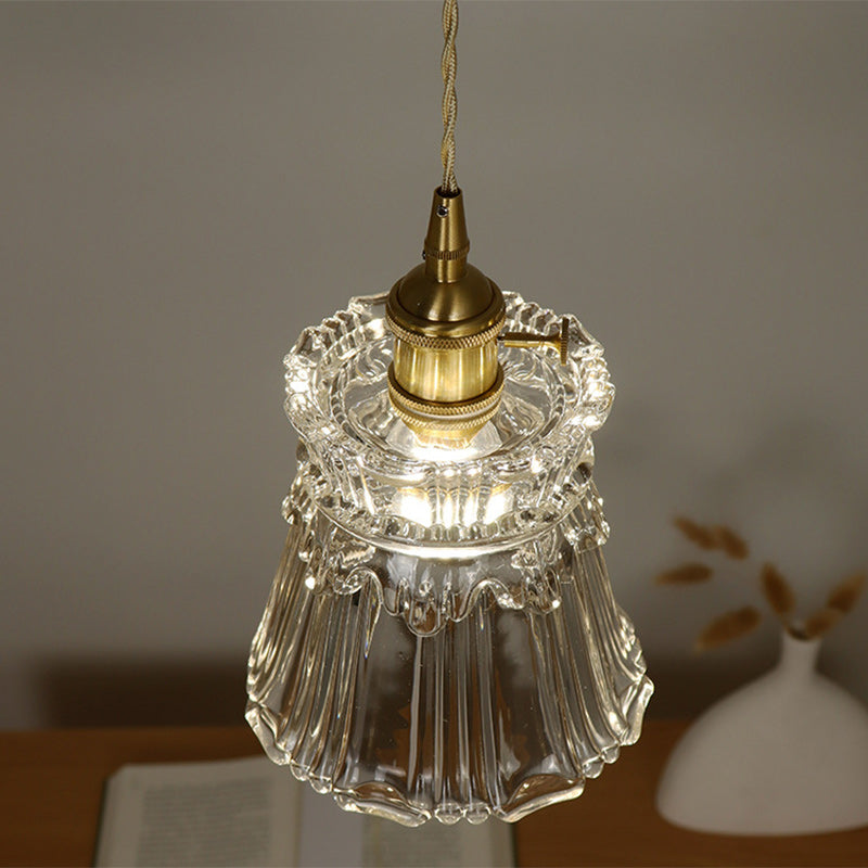 Contemporary Nordic Drum Copper Glass 1-light Pendant Light for Living Room
