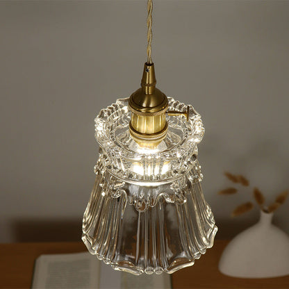 Contemporary Nordic Drum Copper Glass 1-light Pendant Light for Living Room