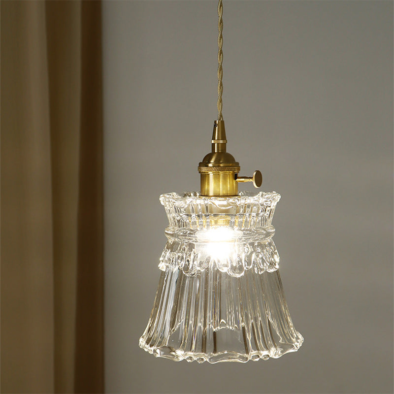 Contemporary Nordic Drum Copper Glass 1-light Pendant Light for Living Room