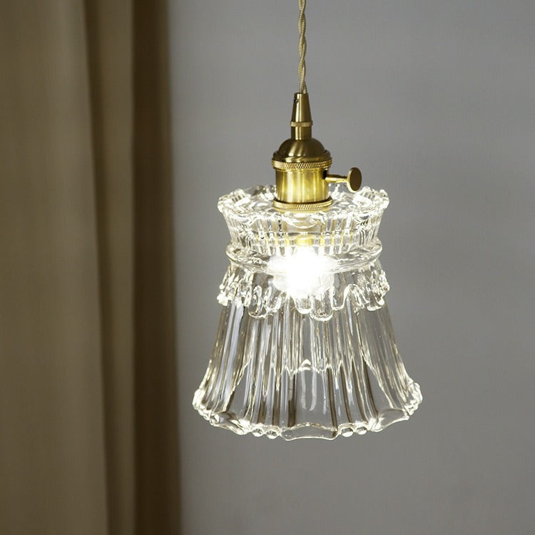 Contemporary Nordic Drum Copper Glass 1-light Pendant Light for Living Room