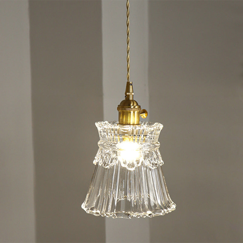 Contemporary Nordic Drum Copper Glass 1-light Pendant Light for Living Room