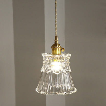 Contemporary Nordic Drum Copper Glass 1-light Pendant Light for Living Room