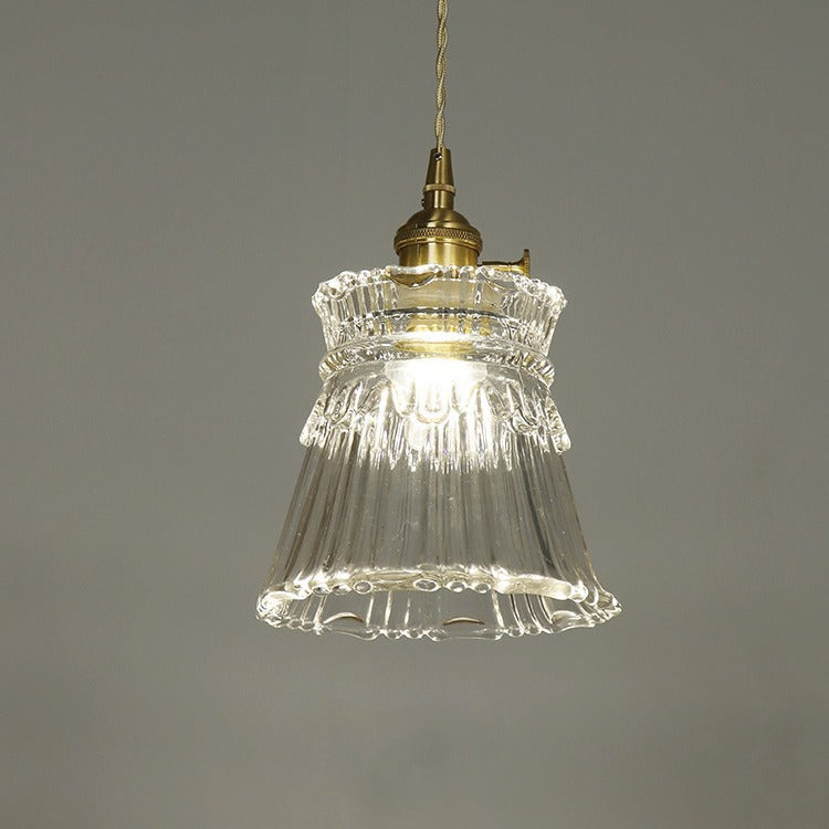 Contemporary Nordic Drum Copper Glass 1-light Pendant Light for Living Room