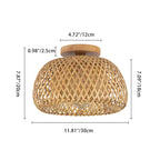 Traditional Chinese Round Wood Rattan 1-light Semi-flush Mount Ceiling Light for Dining Room