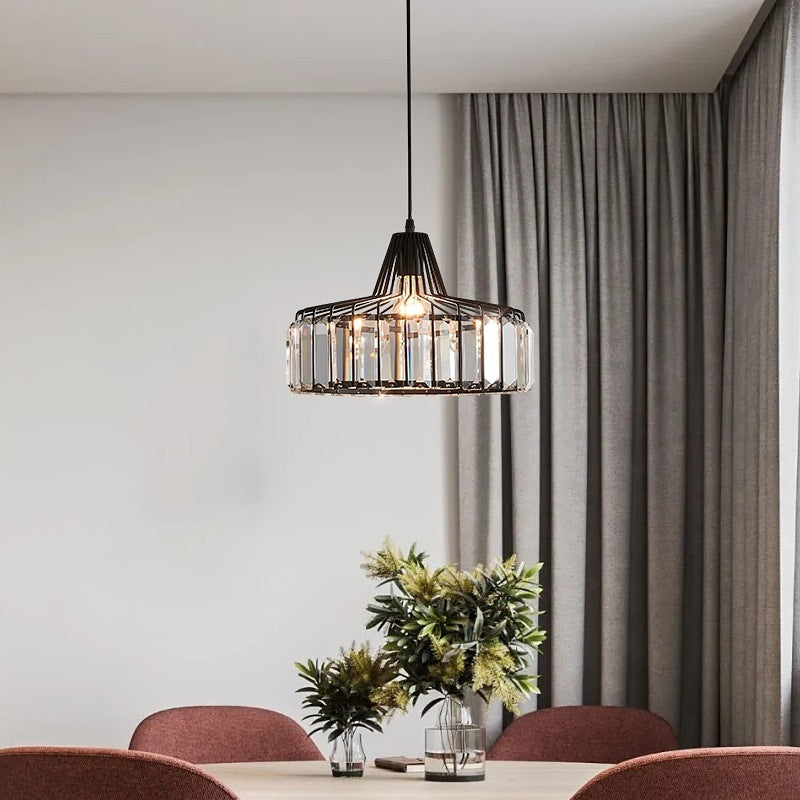 Modern Transitional Round Iron Crystal 1-light Pendant Light for Living Room