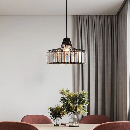 Modern Transitional Round Iron Crystal 1-light Pendant Light for Living Room
