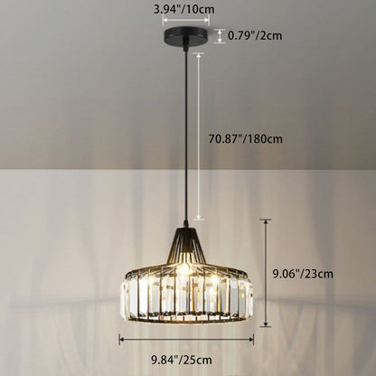 Modern Transitional Round Iron Crystal 1-light Pendant Light for Living Room