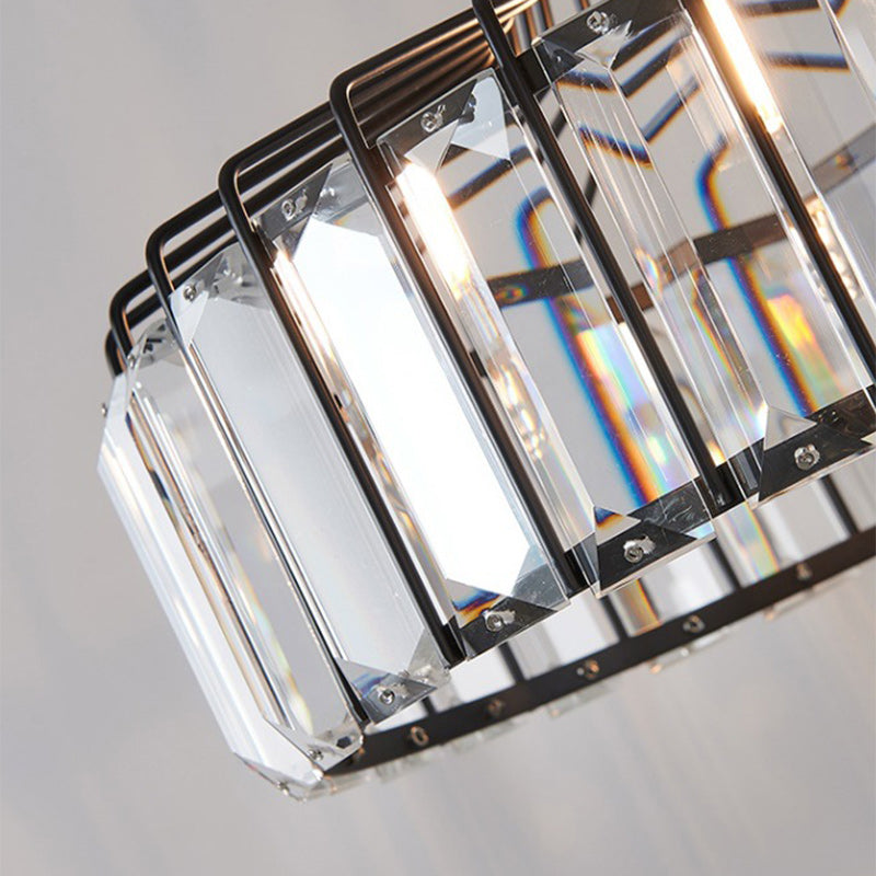 Modern Transitional Round Iron Crystal 1-light Pendant Light for Living Room