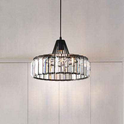 Modern Transitional Round Iron Crystal 1-light Pendant Light for Living Room