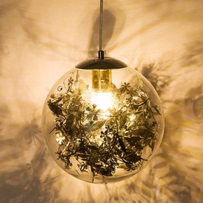 Contemporary Nordic Globe Iron Glass 1-Light Pendant Light For Living Room