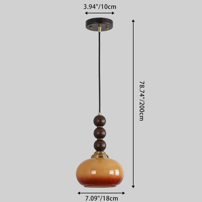 Traditional Vintage Oval Iron Wood Glass 1-Light Pendant Light For Living Room