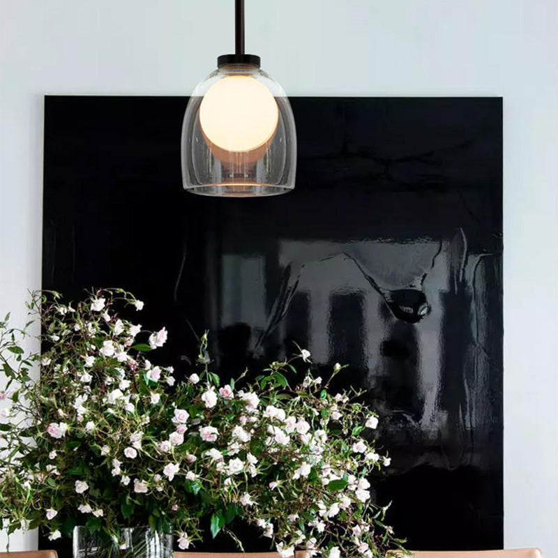Contemporary Scandinavian Oval Iron Glass 1-Light Pendant Light For Living Room