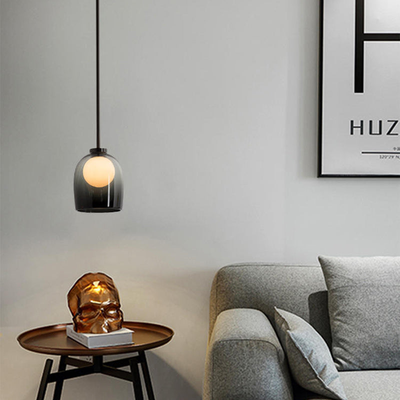 Contemporary Scandinavian Oval Iron Glass 1-Light Pendant Light For Living Room