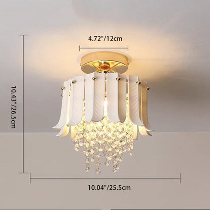 Traditional Vintage Teardrop Iron Ceramic Crystal 1-Light Semi-Flush Mount Ceiling Light For Living Room