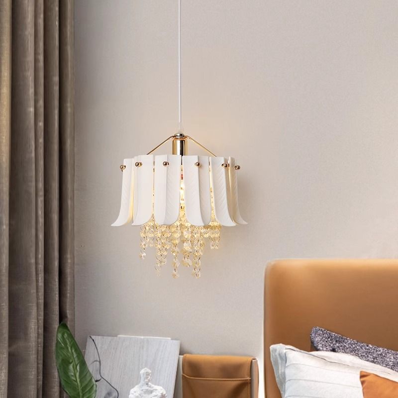 Traditional Vintage Teardrop Iron Ceramic Crystal 1-Light Semi-Flush Mount Ceiling Light For Living Room