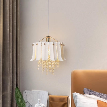 Traditional Vintage Teardrop Iron Ceramic Crystal 1-Light Semi-Flush Mount Ceiling Light For Living Room
