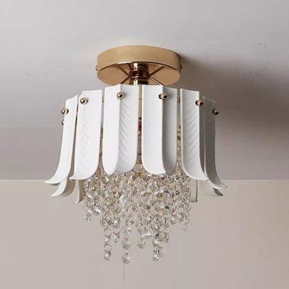 Traditional Vintage Teardrop Iron Ceramic Crystal 1-Light Semi-Flush Mount Ceiling Light For Living Room