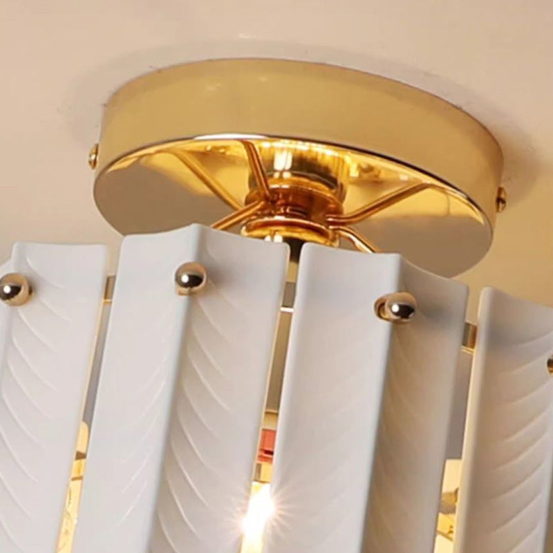 Traditional Vintage Teardrop Iron Ceramic Crystal 1-Light Semi-Flush Mount Ceiling Light For Living Room